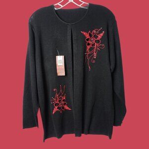 Jindini Collection Cardigan With Red Embroidered Floral Design  Large